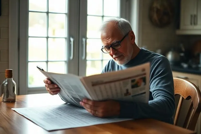 A man in his fifties reading and solving a crossword