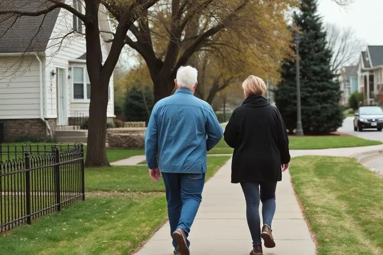 An active couple in their sixties walking outdoors