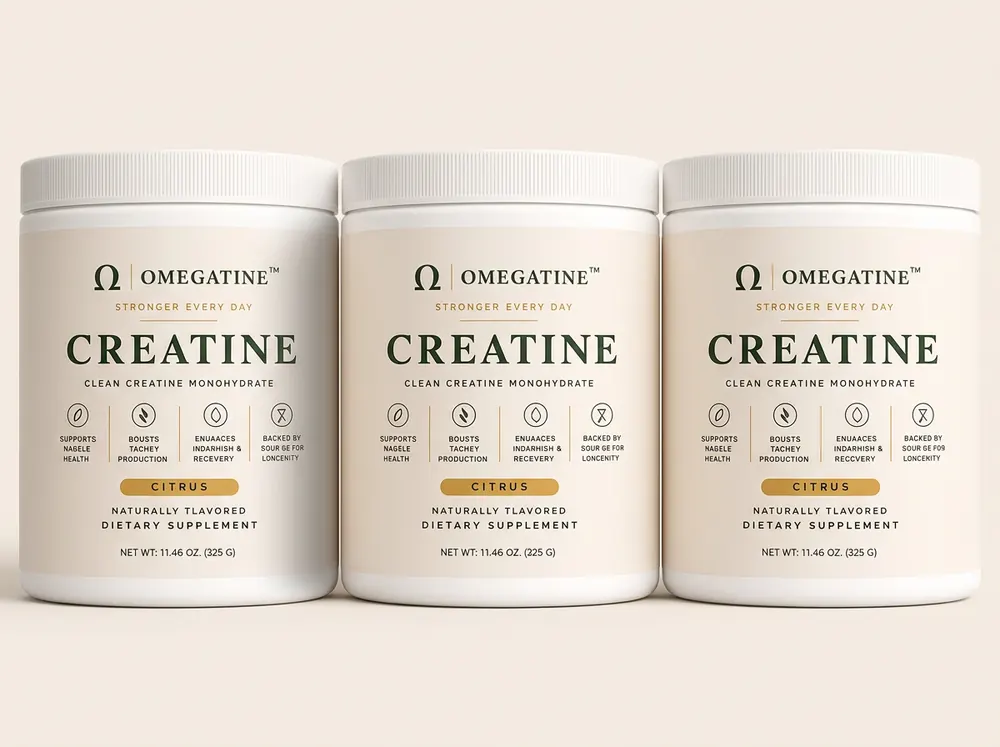 Three tubs of OMEGATINE creatine monohydrate